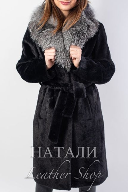 Дамско ексклузивно палто от алпака с косъм Жасмин Black