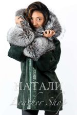 Дамско ексклузивно палто от алпака с косъм Жаклин Green/Silver