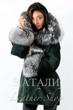 Дамско ексклузивно палто от алпака с косъм Жаклин Green/Silver