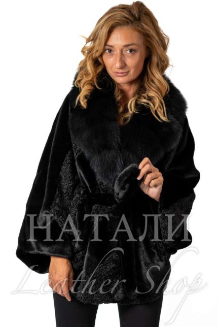 Дамски ексклузивен кожух от Алпака Шарлот и Астраган Black