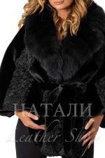 Дамски ексклузивен кожух от Алпака Шарлот и Астраган Black